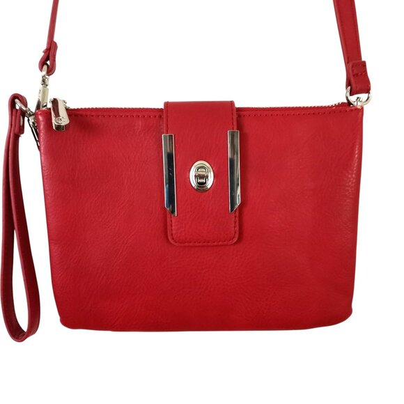Red Vegan Leather Clutch Crossbody Shoulder Bag - Picture 2 of 5